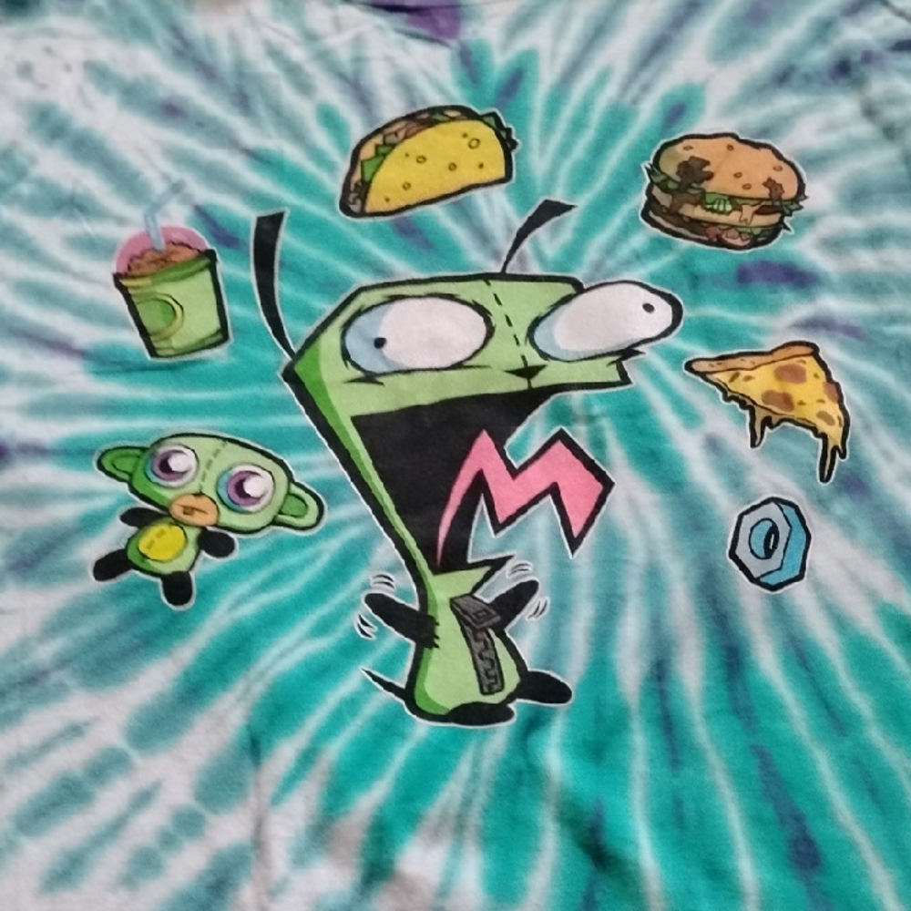 Men's Blue Large Nickelodeon Invader Zim Tie-Dye Cartoon Streetwear Shirt